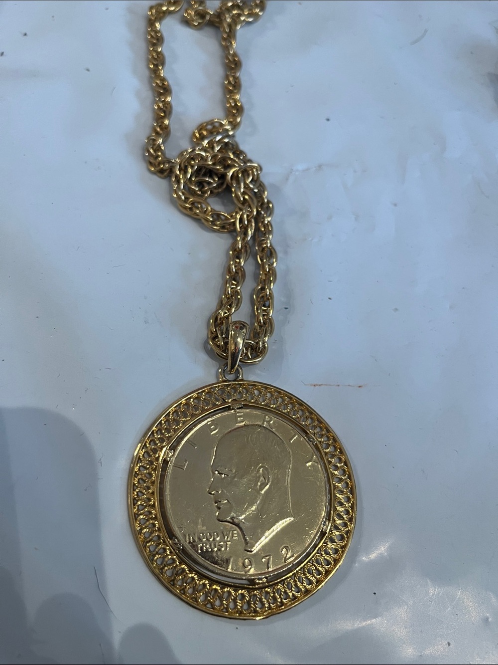 GOLDTONE 1972 Coin pendant 2” round